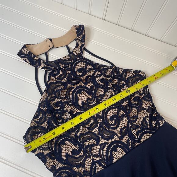 B Darlin Navy Blue Lace Strappy Halter Glitter Fit & Flare Dress Junior's 7/8 - Picture 7 of 9